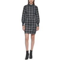 Calvin Klein Womens Petite Plaid Ponte Mock-Neck Dress, Dark Gray/8P