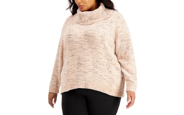  Women's Plus Size Cowlneck Sweater, Beige, 0X