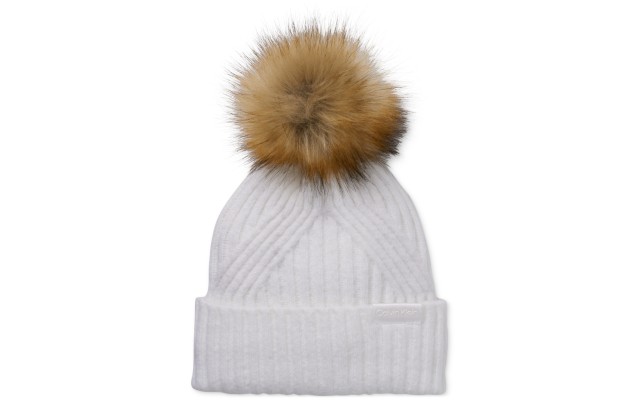  Women’s Ribbed Furry Pom Pom Hat – Cream