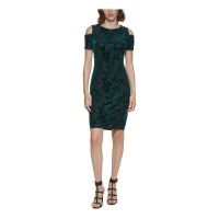 Calvin Klein Womens Velvet Cold-Shoulder Sheath Dress, Malachite, 6