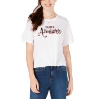 Carbon Copy Women’s Graphic-Print T-Shirt Tops, White, Large
