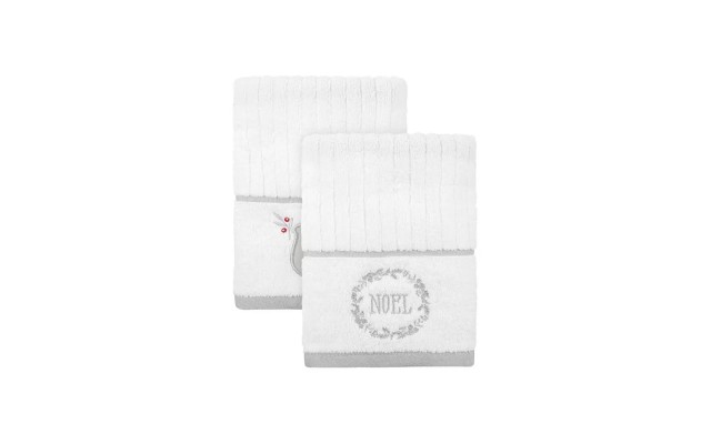  Chateau Royal Noel Hand Towel Set, White/Silver