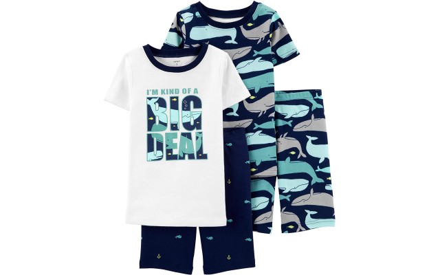 Carter’s Boys’ 4-Piece Snug Fit Cotton PJs (White/Navy/Whale, 4)