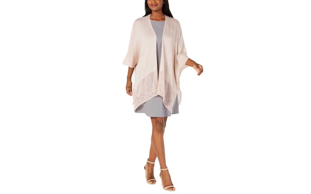  Metallic Pointelle-Border Evening Wrap (Ivory/Gold, One Size)