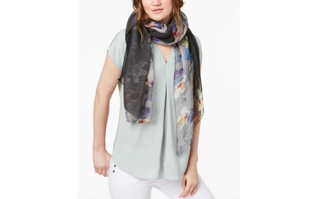  Orchid Bloom Ombre Chiffon Scarf (Black, One Size)