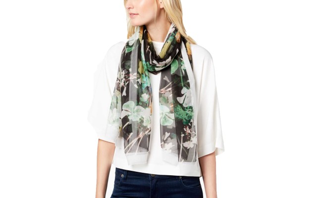 Cejon Summer Clover Oversized Chiffon Scarf (Black)