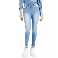 Celebrity Pink Juniors’ Button-Fly Skinny Jeans, Light Blue, 3