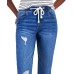  Juniors’ Pull-On Drawstring Elastic-Waist Jeans, X-Small, Turquoise