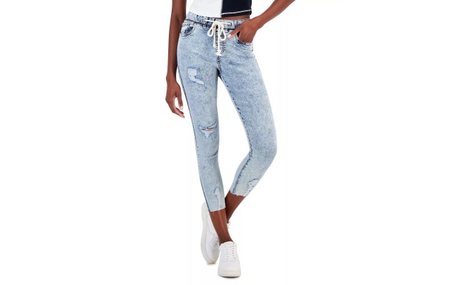  Juniors’ Pull-On Drawstring Elastic-Waist Jeans, Small, Undertow