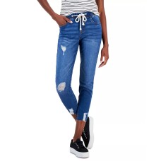 CELEBRITY PINK Juniors’ Pull-On Drawstring Elastic-Waist Jeans, X-Small, Turquoise