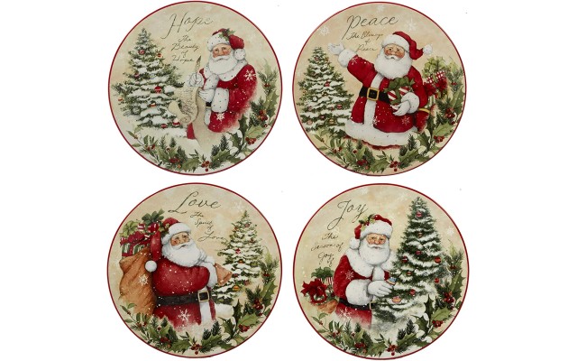  Holiday Wishes 9″ Salad/Dessert Plate, Set of 4 Assorted Designs, Mulicolored