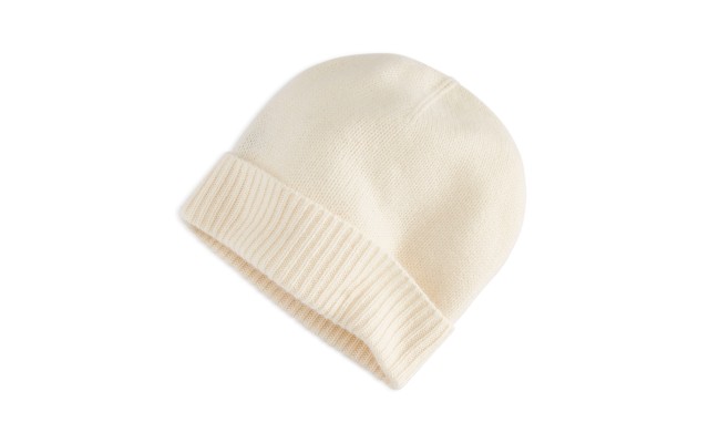  100% Cashmere Cuffed Beanie, Bianco Crema