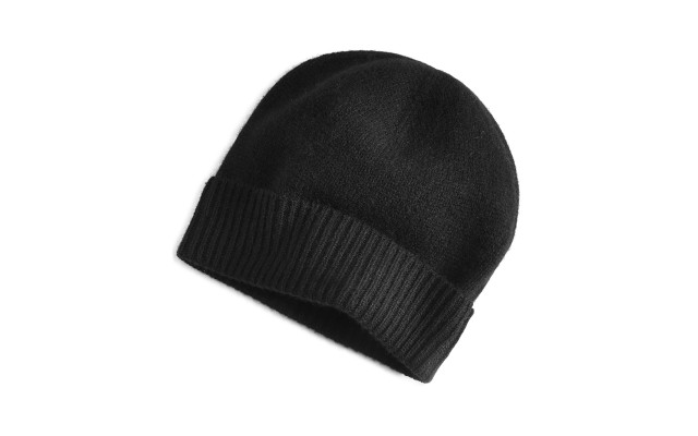  100% Cashmere Cuffed Beanie, Black