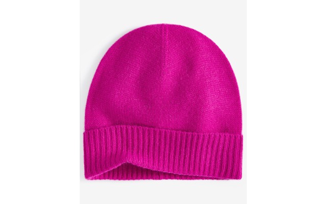  100% Cashmere Cuffed Beanie, Fuchsia