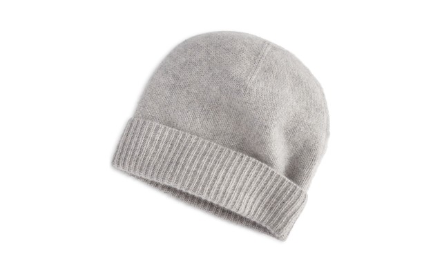  100% Cashmere Cuffed Beanie, Ice Grey Heather