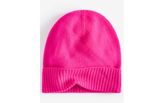 100% Cashmere Cuffed Beanie, Pink Flame