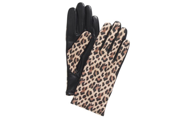  Cashmere Lined Leather Tech Gloves, Leopard, Small