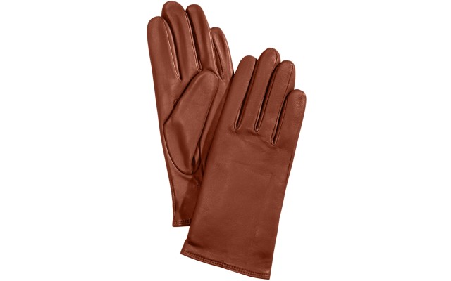  Cashmere Lined Leather Tech Gloves, Saddle, X-Small