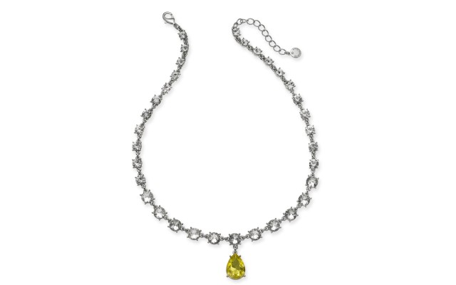  Crystal & Stone Teardrop Lariat Necklace, 17″ + 2″ Extender, Yellow, 17