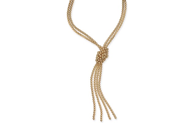  Imitation Pearl Knotted Lariat Necklace, 28″ + 2″ Extender, Gold