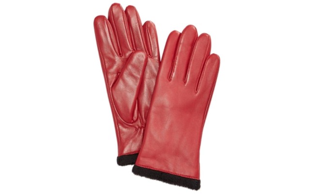  Micro Faux Fur Lined Leather Tech Gloves, Red, X-Small