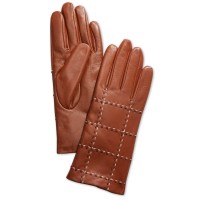 Charter Club Plaid Topstitch Leather Gloves, Sandle, Large