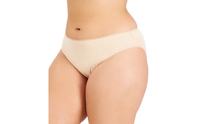  Plus Size Pretty Cotton Bikini Underwear, Beige, 3X