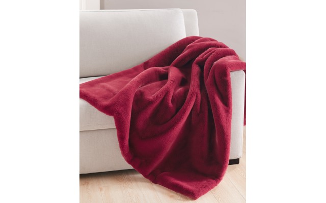  Plush Faux Fur Throw, 50″ X 60″,Pomegranate