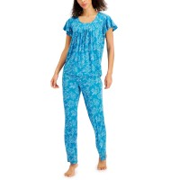 Charter Club Printed Pleated-Front Pajama Sets, Navy, X-Small