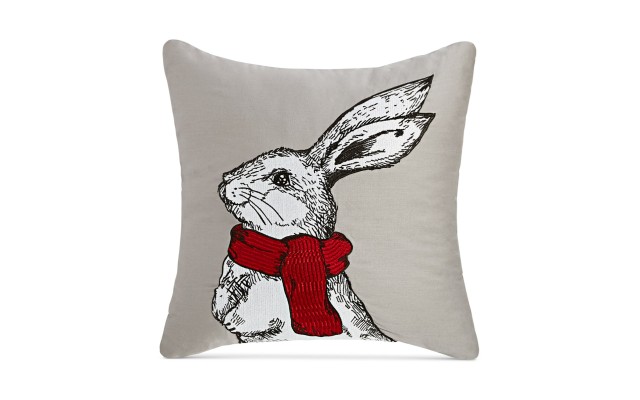  Winter Rabbit Embroidered Applique Decorative Pillow, 16″ x 16″