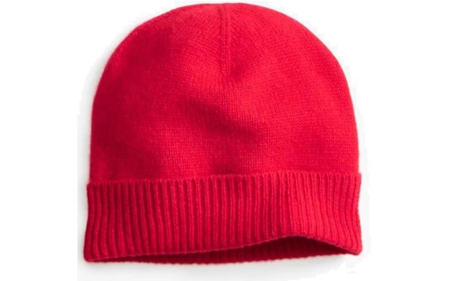  Womens 100% Cashmere Cuffed Beanie, Red