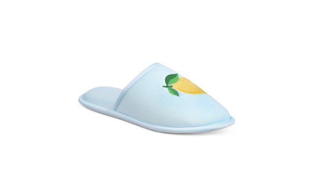  Women’s Embroidered Lemon Slippers, Pale French Blue, X-Large