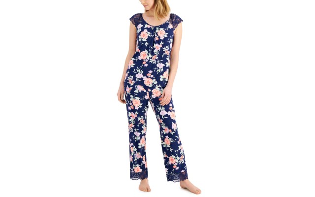  Women's Lace-Trim Pajama Sets, Navy, Small