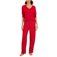 Charter Club Women’s Long Sleeve Soft Knit Pajama Set, Red, XXL
