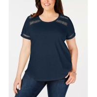 Charter Club Womens Plus Crochet Trim Short Sleeve T-Shirt, 1X, Yellow