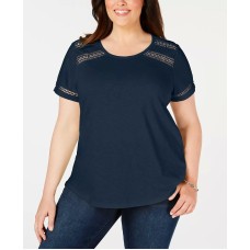 Charter Club Womens Plus Crochet Trim Short Sleeve T-Shirt, 1X, Yellow