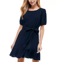 City Studios Juniors’ Fit & Flare Crinkle Dress, Navy/M