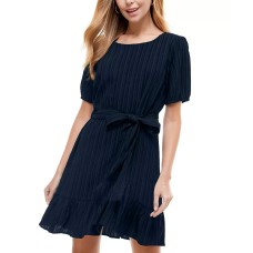 City Studios Juniors’ Fit & Flare Crinkle Dress, Navy/M