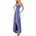 s Womens Juniors’ Side-Slit Satin Gown, Periwinkle, 5