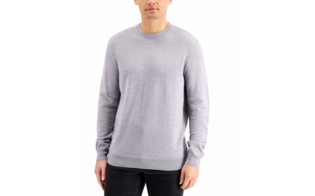  Men’s Solid Crew Neck Merino Wool Blend Sweaters, Gray, XX-Large