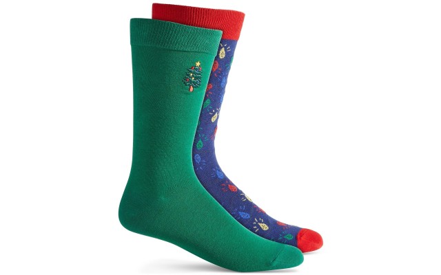  Men’s 2-Pack Christmas Crew Socks, Green/Blue