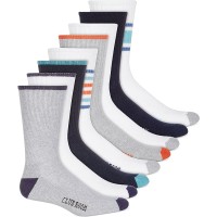 Club Room Mens 8 Pack Striped Crew Socks, Navy,  Shoe size 7-12