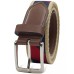  Men’s Canvas Ribbon Overlay Belt with Faux-Leather Trim, Navy, M