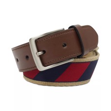 Club Room Men’s Canvas Ribbon Overlay Belt with Faux-Leather Trim, Navy, M