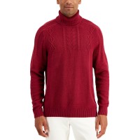 Club Room Men’s Chunky Cable Knit Turtleneck Sweater, Wine, XL