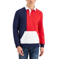 Club Room Men’s Colorblocked Rugby Shirt, Red, S