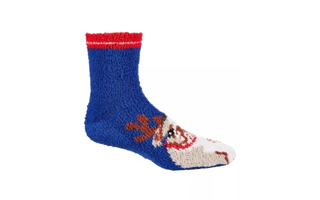  Men’s Cozy Holiday Reindeer Dog Socks, Blue