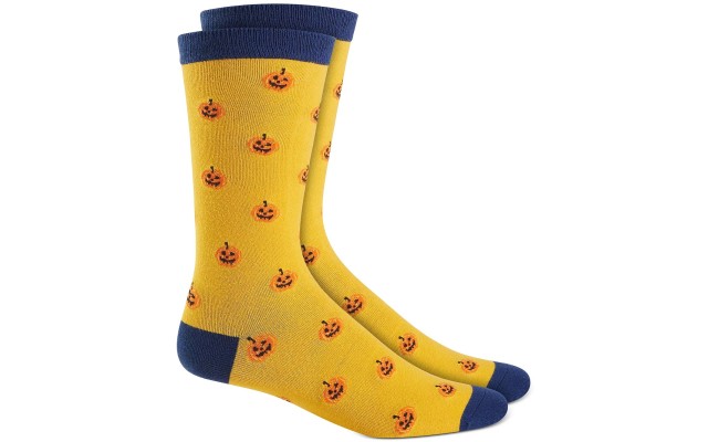 Men’s Holiday Jack O’Lantern Crew Socks, Yellow