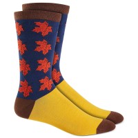 Club Room Men’s Holiday Maple Leaves Crew Socks, Yellow/Brown