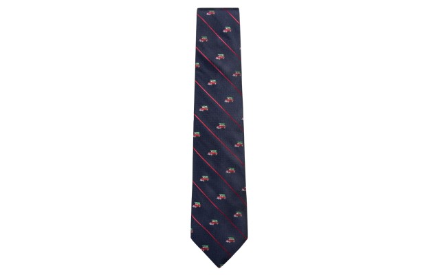 Men’s Holiday Truck with Tree Stripe Silk Tie (Navy)